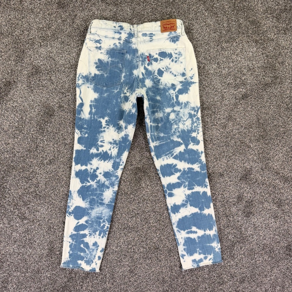Levis 721 High Rise Skinny Ankle Tie Dye Jeans Blue White Raw Hem Womens 30 - Picture 2 of 13